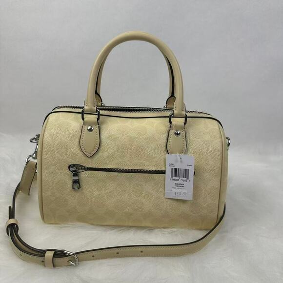 Coach Rowan Satchel/CrossBody Bag In Signature Canvas Silver/Hay CV961 NWT - Picture 2 of 7